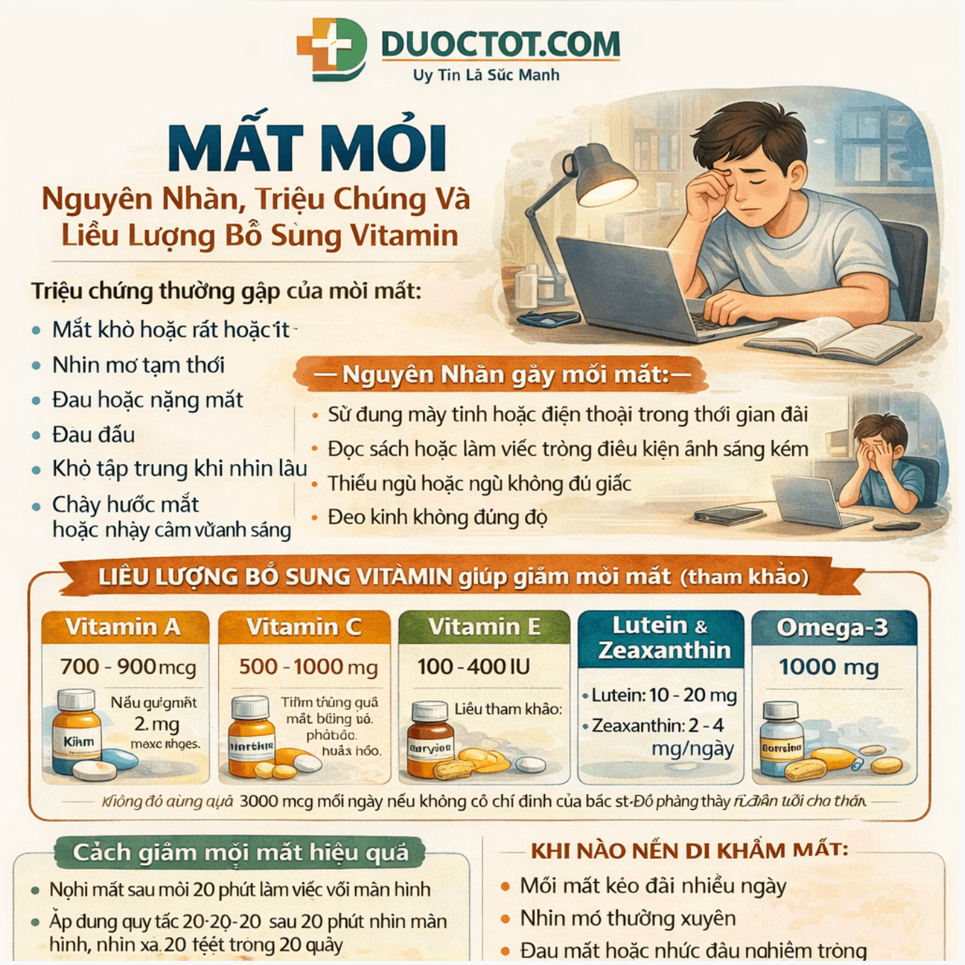 Giảm mỏi mắt khi làm việc nhiều